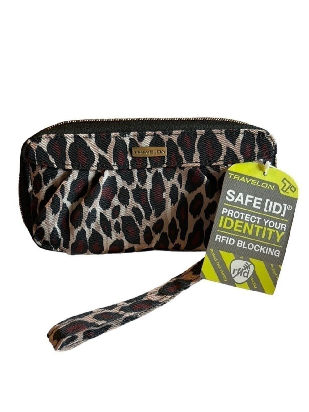 TRAVELON Safe ID RFID Blocking Leopard Print Wristlet NWT